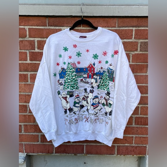 Vintage 80s/90s Linda Lori New York Ugly Sweater Christmas Puff Print Crewneck - Picture 1 of 8